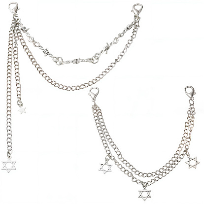 4 шт. 2 стили двухслойная железная сплавная цепочка для украшения обуви, с карабин-лобстерами , старинное серебро и платина