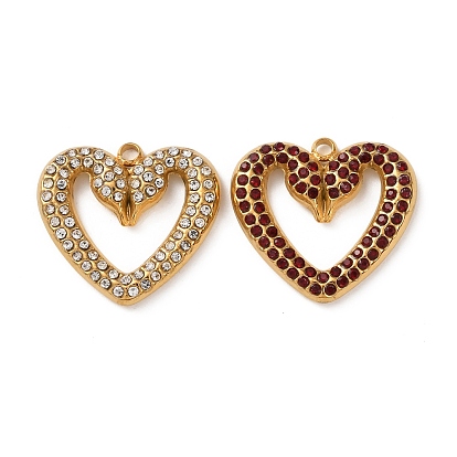 304 из нержавеющей стали горный хрусталь подвески, Подвески в форме сердца в виде змеи, золотые