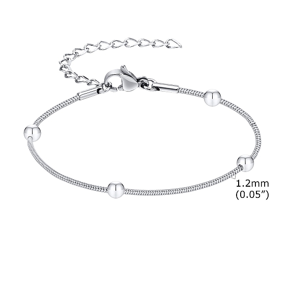 Браслет-цепочка из нержавеющей стали для женщин, с круглых бусин