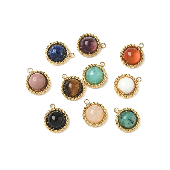 Полукруглые подвески из натурального драгоценного камня, с 304 фурнитурой из нержавеющей стали, реальный 18 k позолоченный, ионное покрытие (ip)