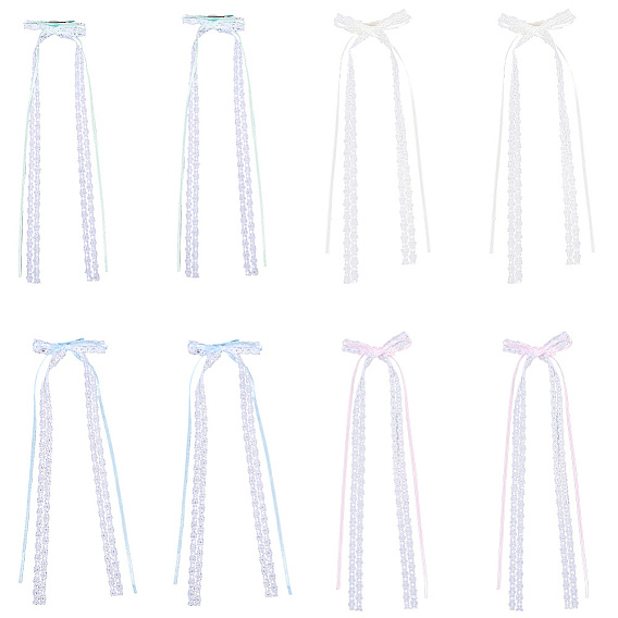 8 шт 4 цвета кружева бант полиэстер аллигатор заколки для волос, для свадебных женщин и девушек