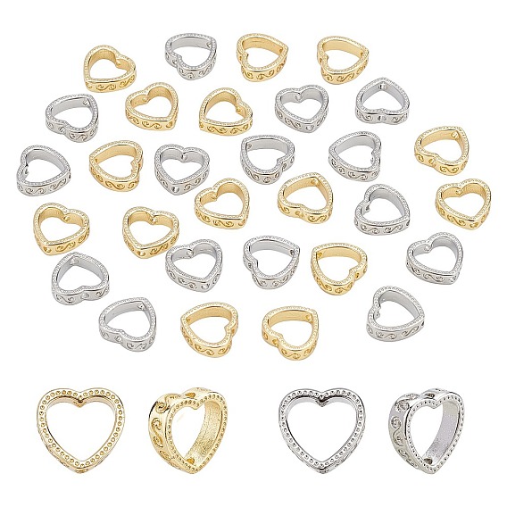 30шт 2 цвета латунные рамки для бус, долговечный, сердце