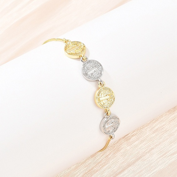 Латунные браслеты-слайдеры с цепочкой-коробкой, браслеты для женщин, два тона, платиной и золотом