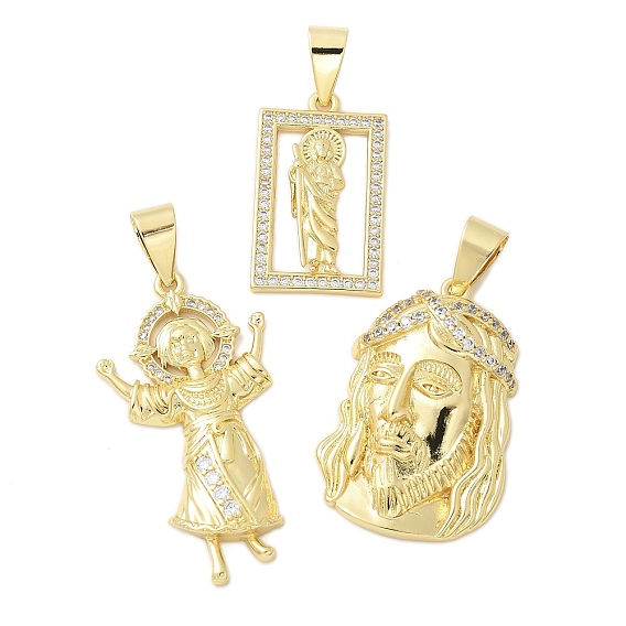 Латунные микро проложить кубического циркония подвески, Иисус, стойки покрытие, без кадмия и без свинца, долговечный, реальный 18 k позолоченный