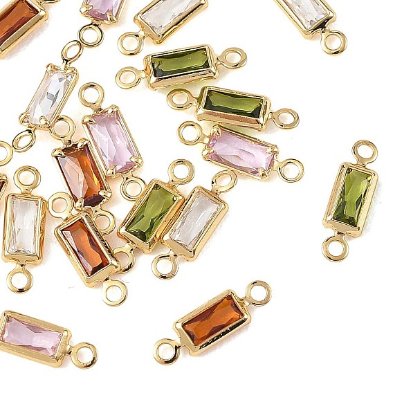 SHEGRACE Brass Pave Cubic Zirconia Rectangle Connector Charms, Cadmium Free & Nickel Free & Lead Free, Long-Lasting Plated