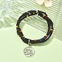 Glass Seed Beaded Multi Loops Warp Bracelets, with Tibetan Style Alloy Charms