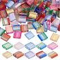 200Pcs 10 Colors 2-Hole Glass Seed Beads, Transparent Spray Painted, with Glitter Powder, Rectangle