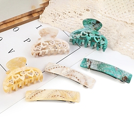 Заколки-клочья из ацетата целлюлозы со стразами, сердце