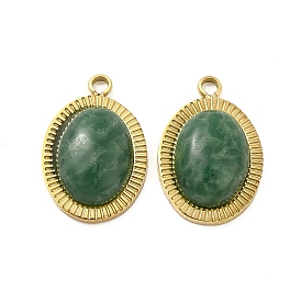 Natural African Jade Oval Charms, with Vacuum Plating Real 18K Gold Plated 201 Stainless Steel Findings