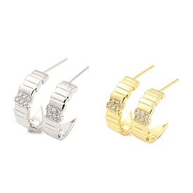 Rack Plating Brass Cubic Zirconia Arch Stud Earrings, Long-Lasting Plated, Lead Free & Cadmium Free