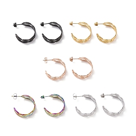 304 Stainless Steel Double Layer C-shape Stud Earrings, Half Hoop Earrings for Women