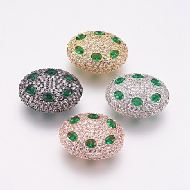 Brass Micro Pave Cubic Zirconia Beads, Oval