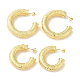 Rack Plating Texture Brass Stud Earrings, Half Hoop Earrings for Women, Cadmium Free & Lead Free, Long-Lasting Plated