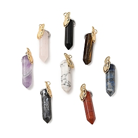 Insect Natural Gemstone Pointed Pendants, with Ion Plating(IP) Platinum & Golden Tone 304 Stainless Steel Findings, Faceted Bullet Charm