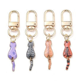 4Pcs Cat Alloy Enamel Pendant Decoration, Alloy Swivel Clasps Charms for Bag Ornaments