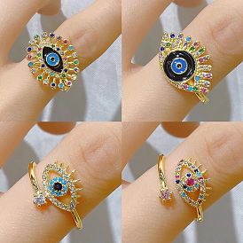 Personalized copper-plated 18k color-preserving zircon butterfly dripping oil devil's eye opening ring jewelry