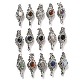 Gemstone Pendants, Rack Plating Brass Colorful Rhinestone Shell Shape Charms, Lead Free & Cadmium Free, Platinum