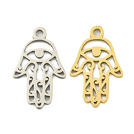 Ion Plating(IP) 201 Stainless Steel Pendants, Hamsa Hand with Eye Charm, Laser Cut