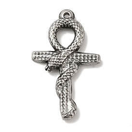 304 Stainless Steel Pendants, Cross with Snake Charms