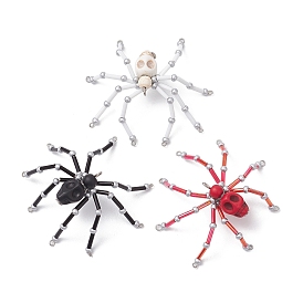 3 piezas 3 colores halloween teñidos de turquesa sintética y colgantes grandes con cuentas de corneta de vidrio, amuletos de araña