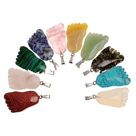 Natural & Synthetic Gemstone Pendants, with Platinum Tone Brass Findings, Foot