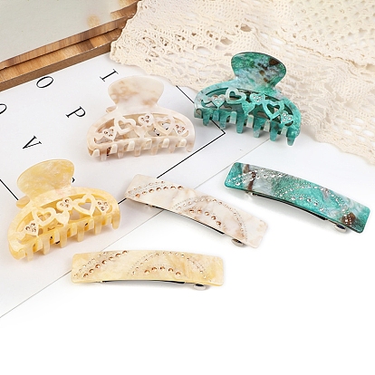 Заколки-клочья из ацетата целлюлозы со стразами, сердце