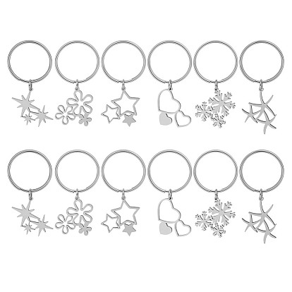 12 шт. 6 стили 201 брелок из нержавеющей стали, разнообразные, с кольцом