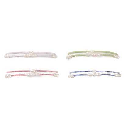 2pcs 2 conjunto de pulseras elásticas con cuentas de semillas de vidrio y perlas naturales, pulseras apilables para mujer
