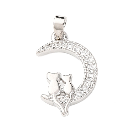 Латунные микропаве прозрачные подвески с фианитом, Луна с кошкой