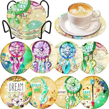 DIY Coaster Diamond Painting Kit, Including Resin Rhinestones Bag, Diamond Sticky Pen, Tray Plate and Glue Clay, Holder