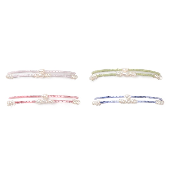 2 шт. 2 набор эластичных браслетов с натуральным жемчугом и стеклянными бусинами, составные браслеты для женщин