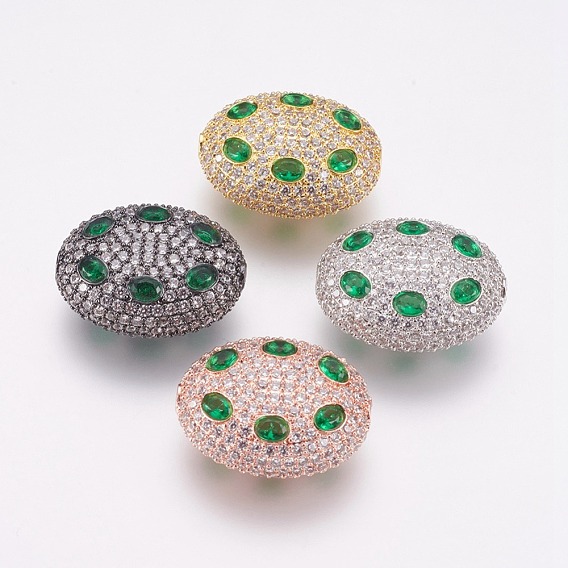 Brass Micro Pave Cubic Zirconia Beads, Oval