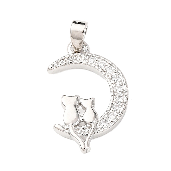 Латунные микропаве прозрачные подвески с фианитом, Луна с кошкой