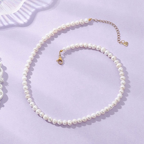 Натуральные культивированные пресноводные жемчужные картофельные ожерелья, украшенные бусинами, с 304 из нержавеющей стали Lobster Claw застежками, золотые