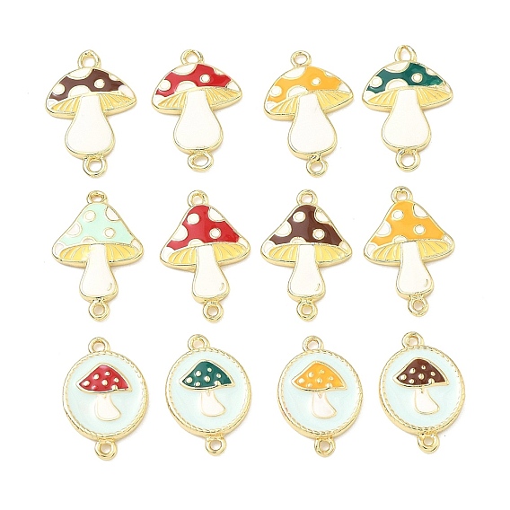 Подвески-соединители в виде грибов из осенней латуни с эмалью, золотые