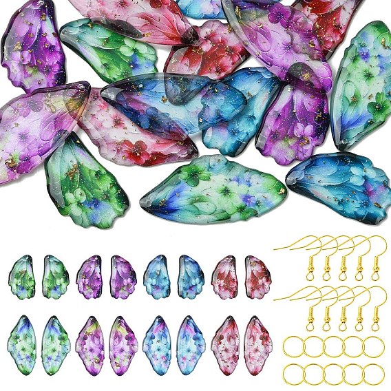 Наборы для изготовления сережек diy, включая подвески-крылья из прозрачной эпоксидной смолы, железные открытые прыжковые кольца и крючки для сережек