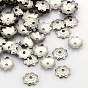 8-Petal 304 Stainless Steel Flower Bead Caps, 7x1.5mm, Hole: 1mm