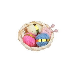 Mini Wood Basket & Wool Yarn, Micro Landscape Home Dollhouse Accessories, Pretending Prop Decorations