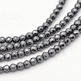 Hématite synthétique non magnétique à facettes brins de perles rondes, 2mm, Trou: 1mm, Environ 190 pcs/chapelet, 15.7 pouce