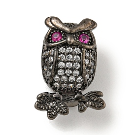 Brass Micro Pave Clear Cubic Zirconia Beads, Owl