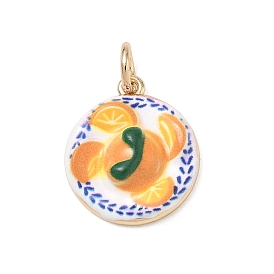 Spray Painted Brass Pendants, Orange Charms, Golden