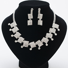 Elegante conjunto de collar y aretes nupciales - collar de diamantes brillantes, accesorios de boda.