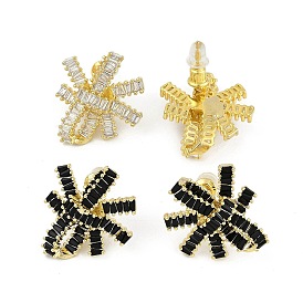 Bowknot Brass Micro Pave Cubic Zirconia Stud Earrings for Women, Golden