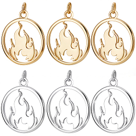 10Stk. 2 Farben Messing Anhänger, flache runde mit Feueramuletten, mit Sprungring, Gestell, langlebig überzogen
