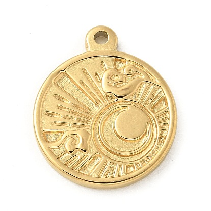 304 подвески из нержавеющей стали, плоский круглый с солнечным шармом