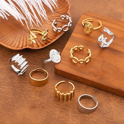 304 открытые кольца-манжеты из нержавеющей стали для женщин, золотой / нержавеющая сталь цвета