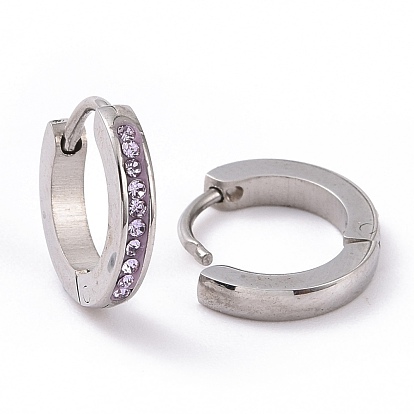 Rhinestone Hinged Hoop Earrings, Stainless Steel Color Plated 304 Stainless Steel Jewelry for Women