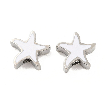 316L Surgical Stainless Steel Beads, with Enamel, Stainless Steel Color, Starfish