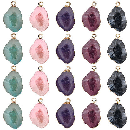 20шт 5 стиль друзы геодезические смоляные подвески, с лёгкими позолоченными железными петлями, самородки
