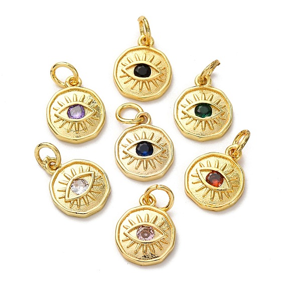Латунные микро проложить кубического циркония подвески, плоский круглый с оберегами от сглаза, долговечный, с целью перехода в кольце